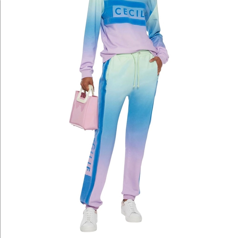 NWOT CECILIE COPENHAGEN
Ramone Rainbow flocked organic French cotton trackpants